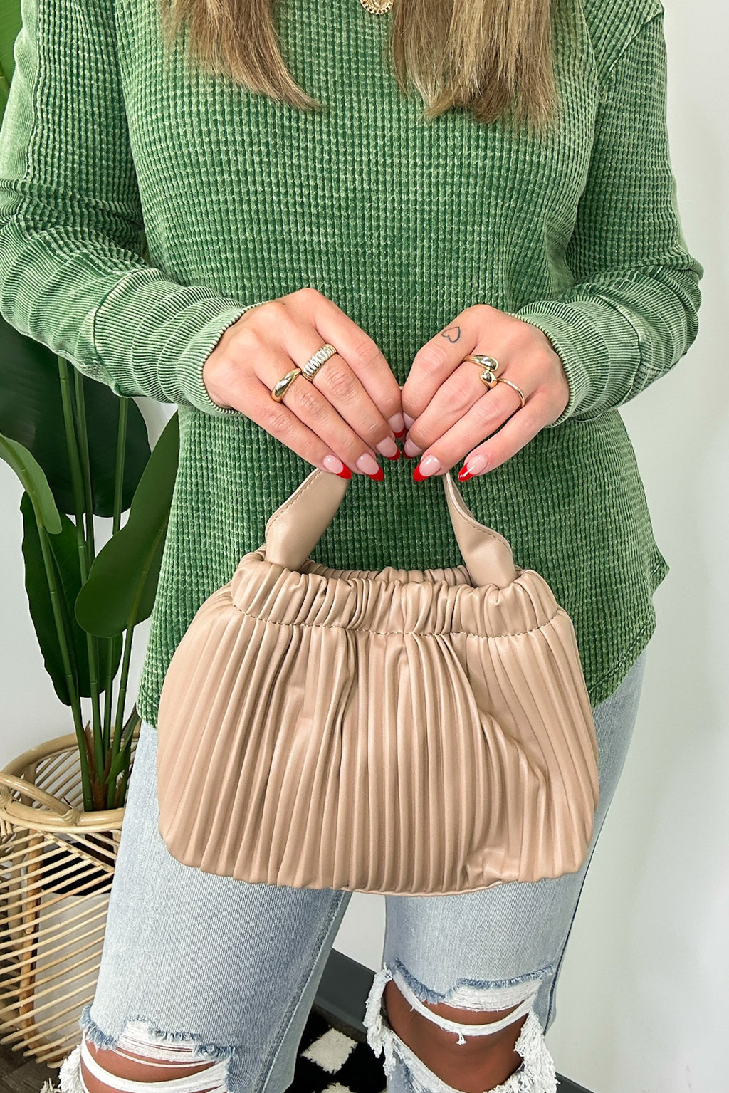 Ash Mocha Britt Vegan Leather Pleated Crossbody Bucket Bag - FINAL SALE - Madison and Mallory