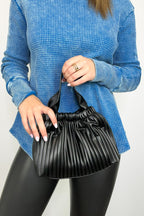 Black Britt Vegan Leather Pleated Crossbody Bucket Bag - FINAL SALE - Madison and Mallory