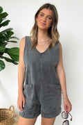 Ash Black / S Brittley Washed Denim Romper - FINAL SALE - Madison and Mallory