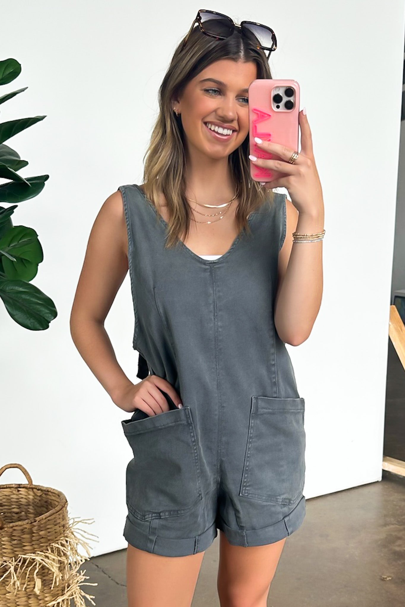  Brittley Washed Denim Romper - Madison and Mallory