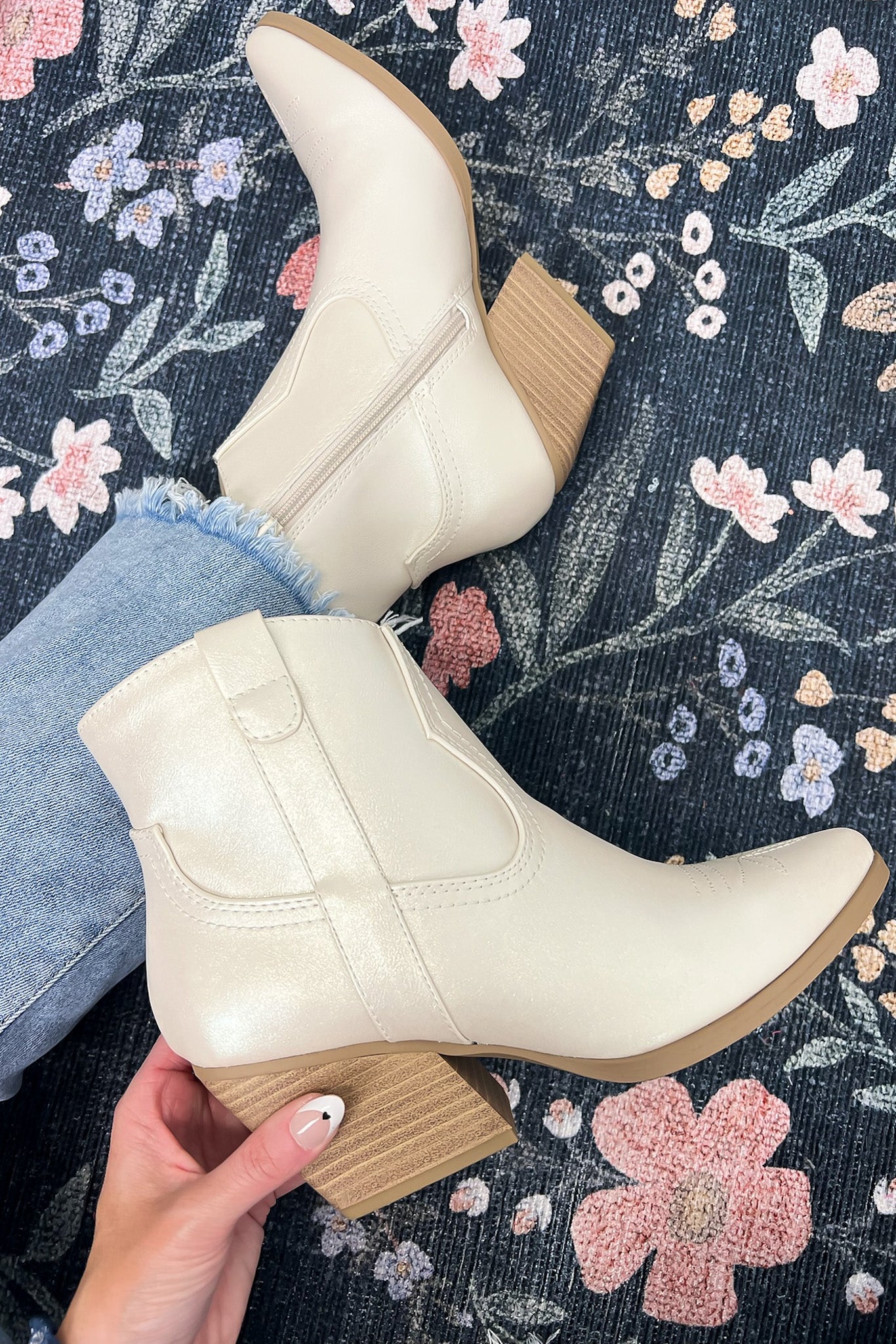 Pearl / 5.5 Brizah Western Cowgirl Heeled Bootie - FINAL SALE - Madison and Mallory