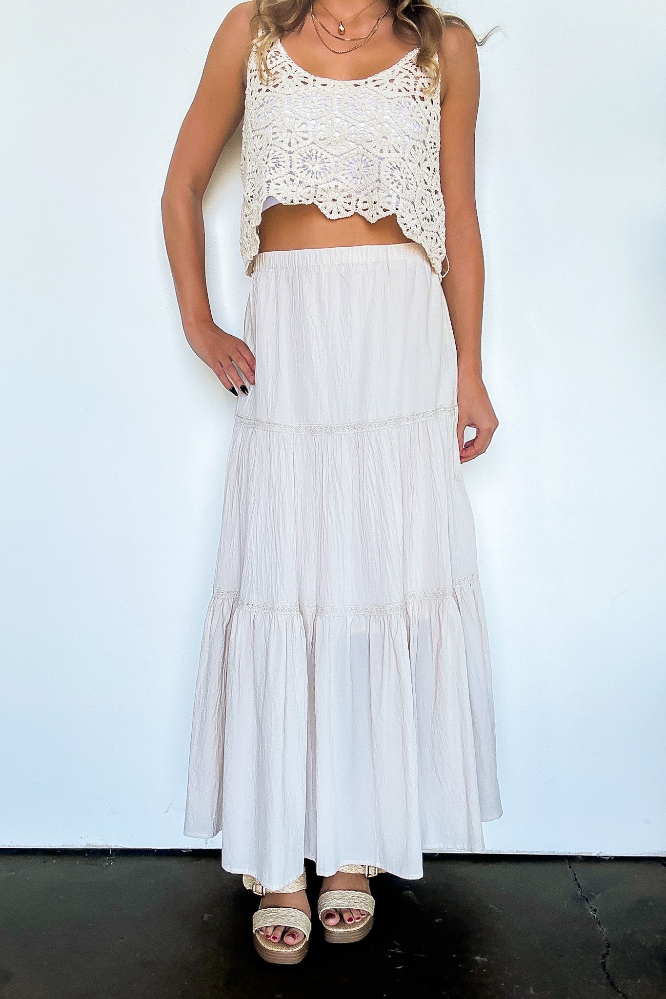 Brooke Crochet Detail Tiered Maxi Skirt - FINAL SALE - Madison and Mallory
