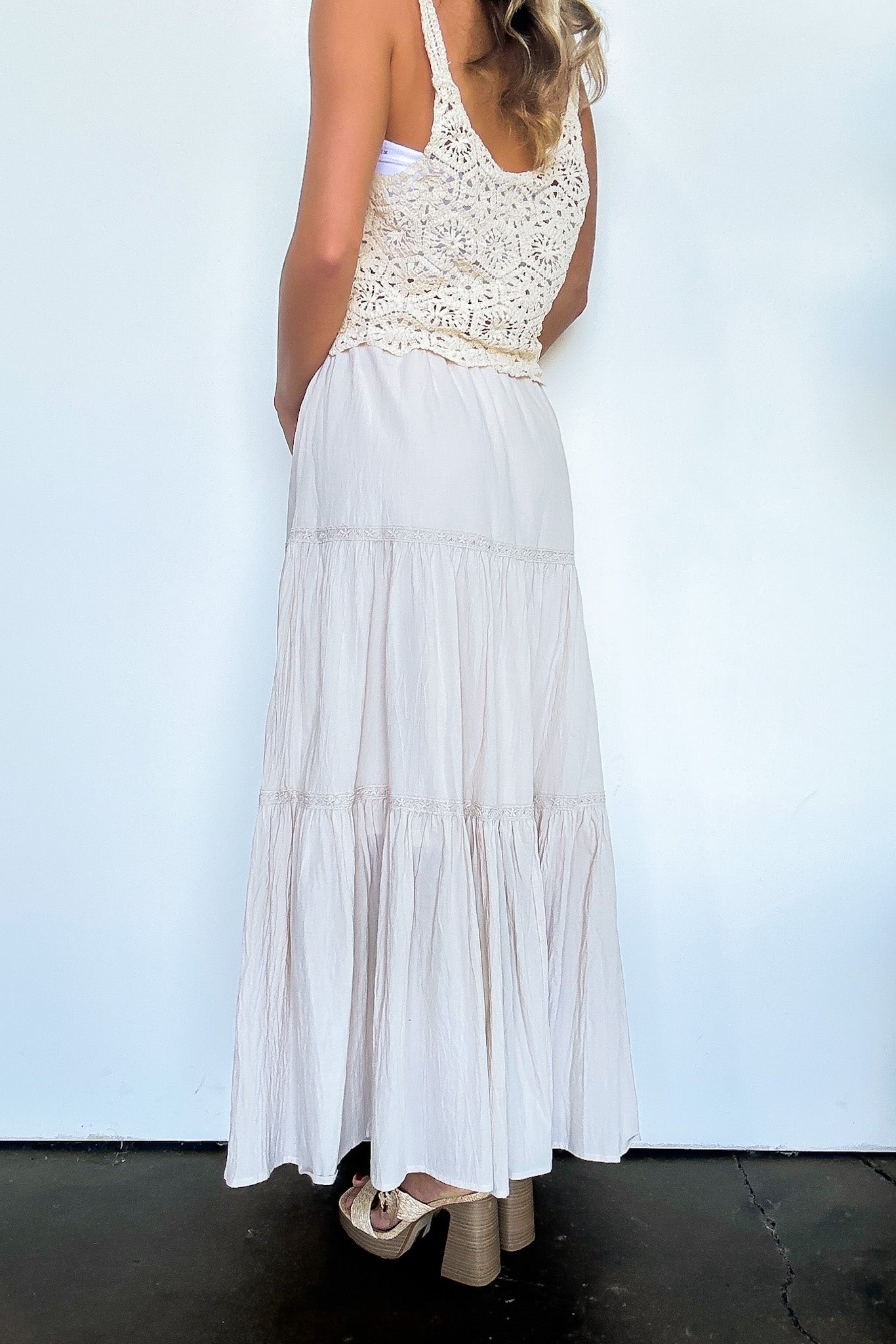 Brooke Crochet Detail Tiered Maxi Skirt - FINAL SALE - Madison and Mallory