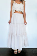 Oatmeal / S Brooke Crochet Detail Tiered Maxi Skirt - FINAL SALE - Madison and Mallory