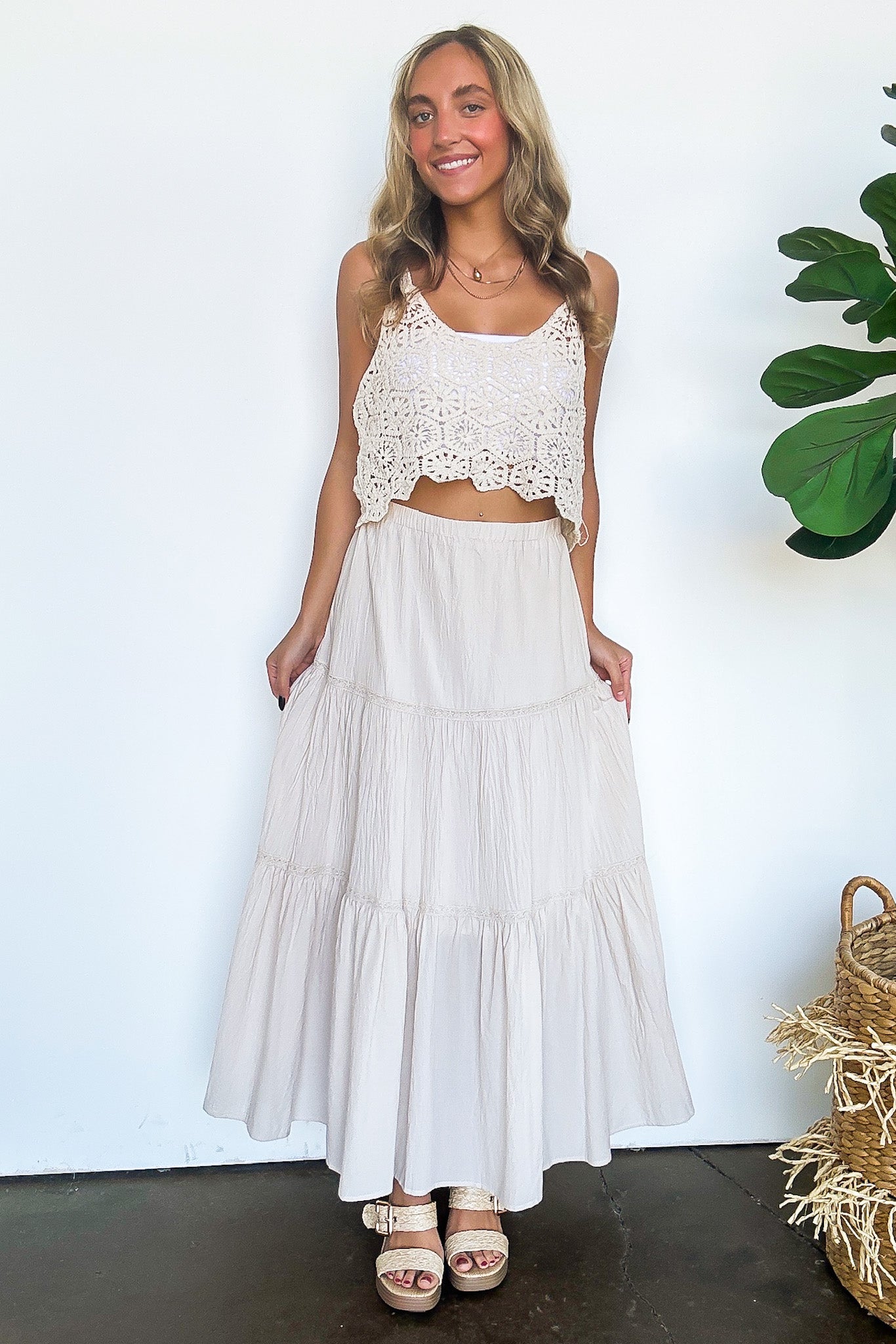 Brooke Crochet Detail Tiered Maxi Skirt - FINAL SALE - Madison and Mallory