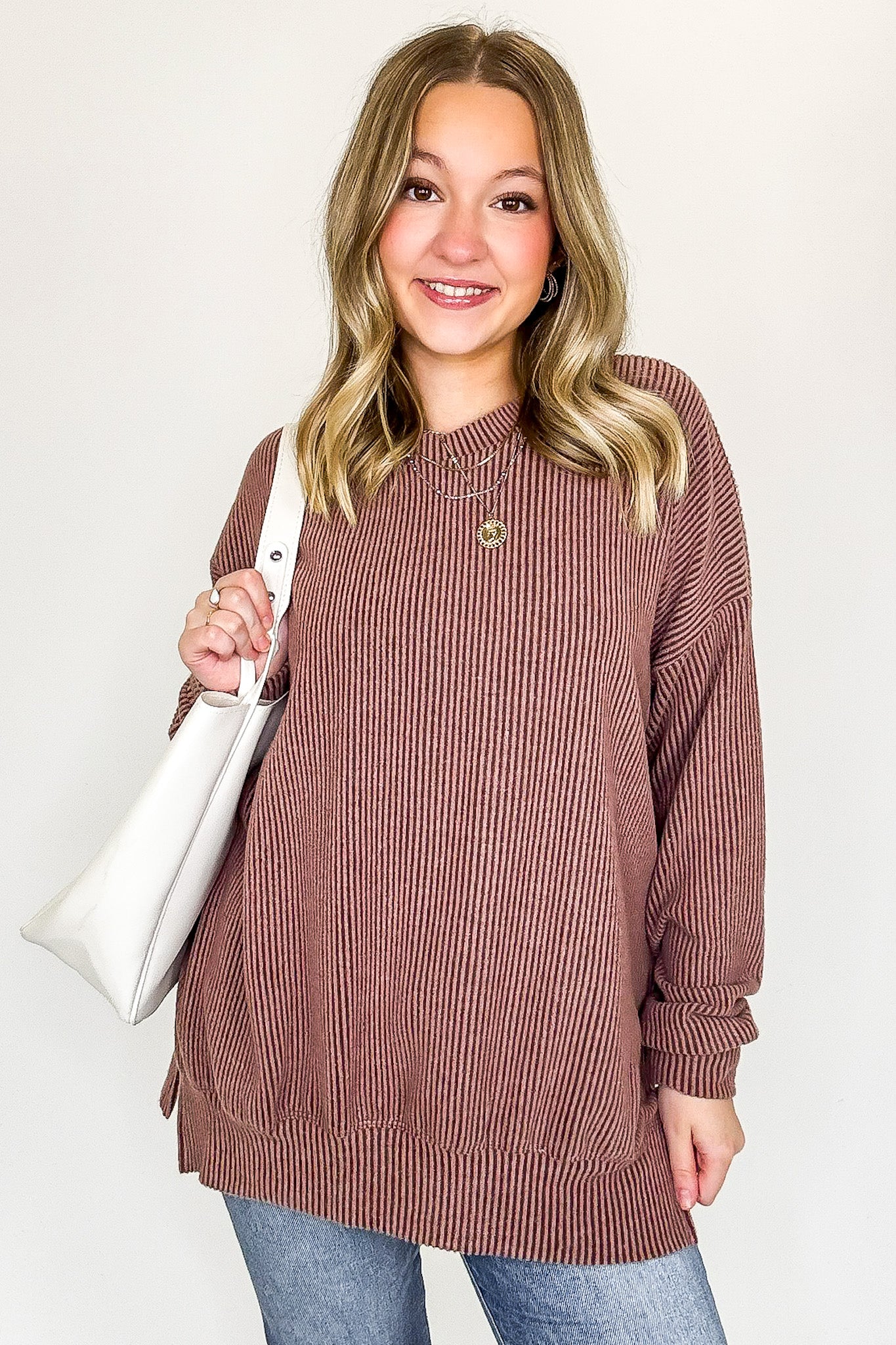 Brushed Bound Oversized Rib Knit Pullover - FINAL SALE - Madison and Mallory