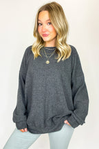 Charcoal / SM Brushed Bound Oversized Rib Knit Pullover - FINAL SALE - Madison and Mallory