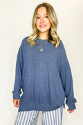 Denim Blue / SM Brushed Bound Oversized Rib Knit Pullover - FINAL SALE - Madison and Mallory