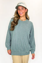 Green / SM Brushed Bound Oversized Rib Knit Pullover - FINAL SALE - Madison and Mallory