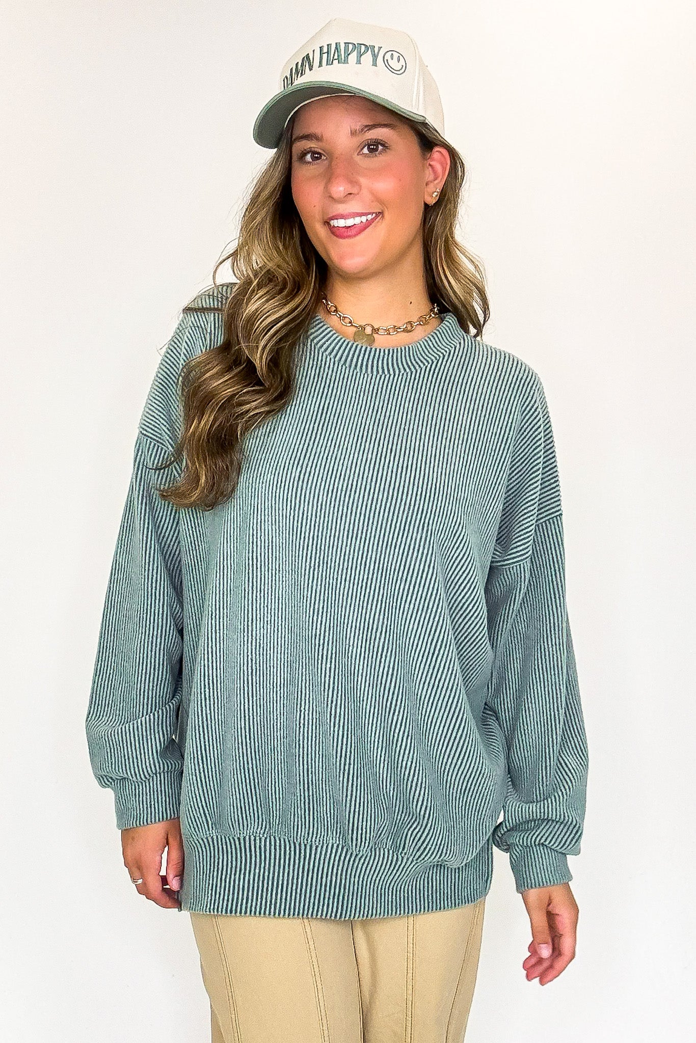 Green / SM Brushed Bound Oversized Rib Knit Pullover - FINAL SALE - Madison and Mallory