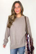 Mocha / SM Brushed Bound Oversized Rib Knit Pullover - FINAL SALE - Madison and Mallory