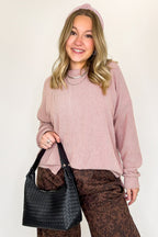 Rose / SM Brushed Bound Oversized Rib Knit Pullover - FINAL SALE - Madison and Mallory
