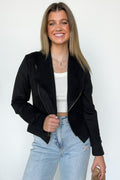 Black / S Brynlee Faux Suede Zip Up Moto Jacket - FINAL SALE - Madison and Mallory