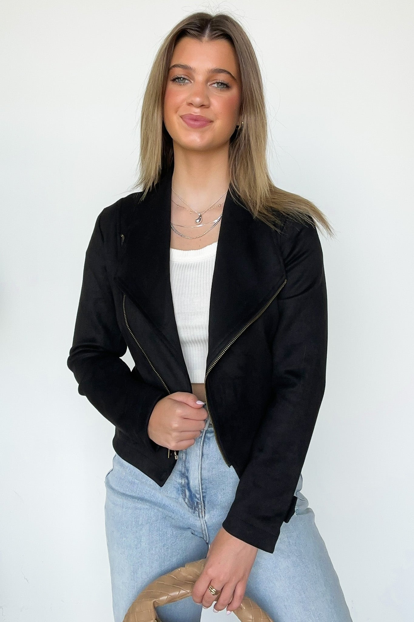  Brynlee Faux Suede Zip Up Moto Jacket - Madison and Mallory