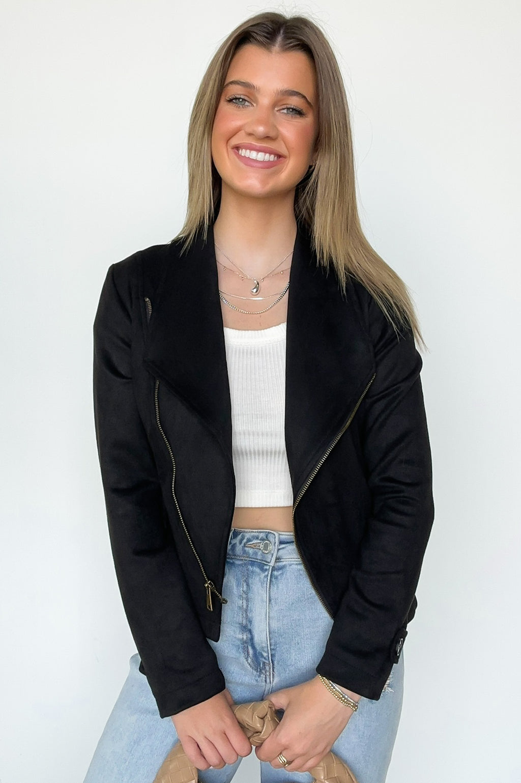  Brynlee Faux Suede Zip Up Moto Jacket - FINAL SALE - Madison and Mallory
