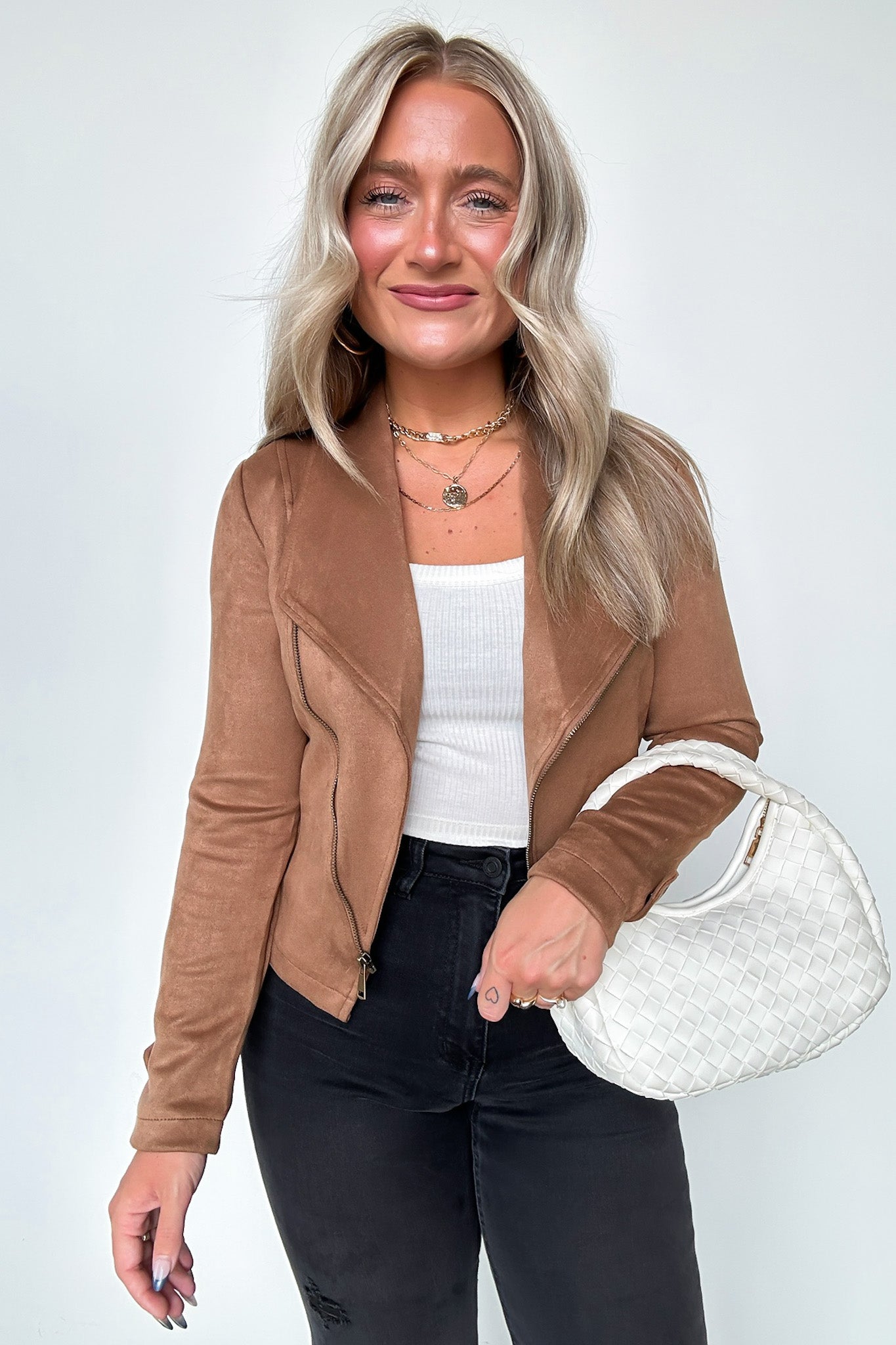  Brynlee Faux Suede Zip Up Moto Jacket - Madison and Mallory