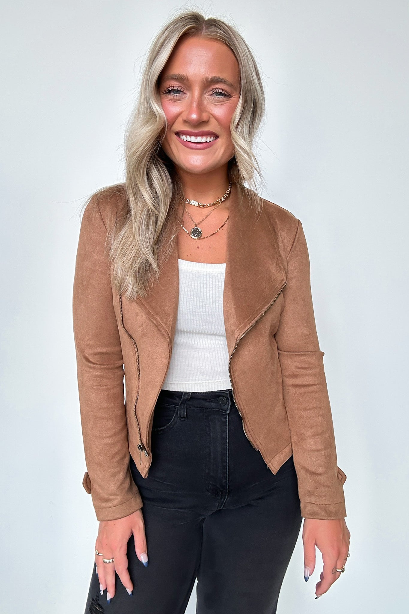  Brynlee Faux Suede Zip Up Moto Jacket - Madison and Mallory