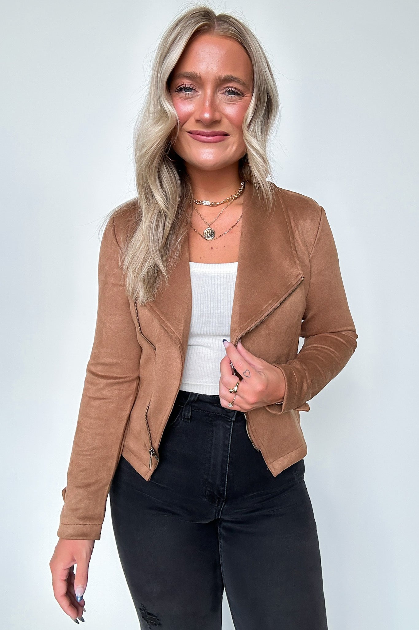  Brynlee Faux Suede Zip Up Moto Jacket - Madison and Mallory