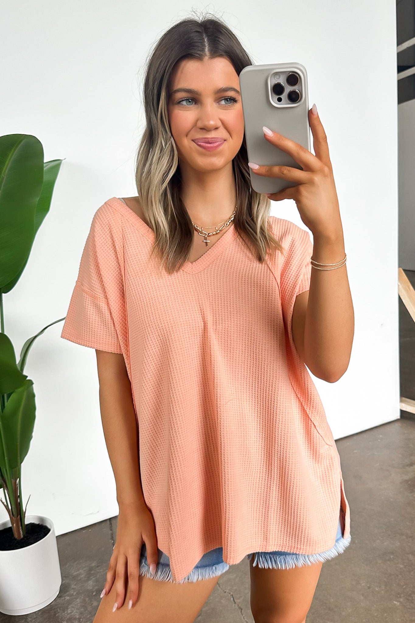 Apricot / S Brynn V-Neck Flowy Top - Madison and Mallory