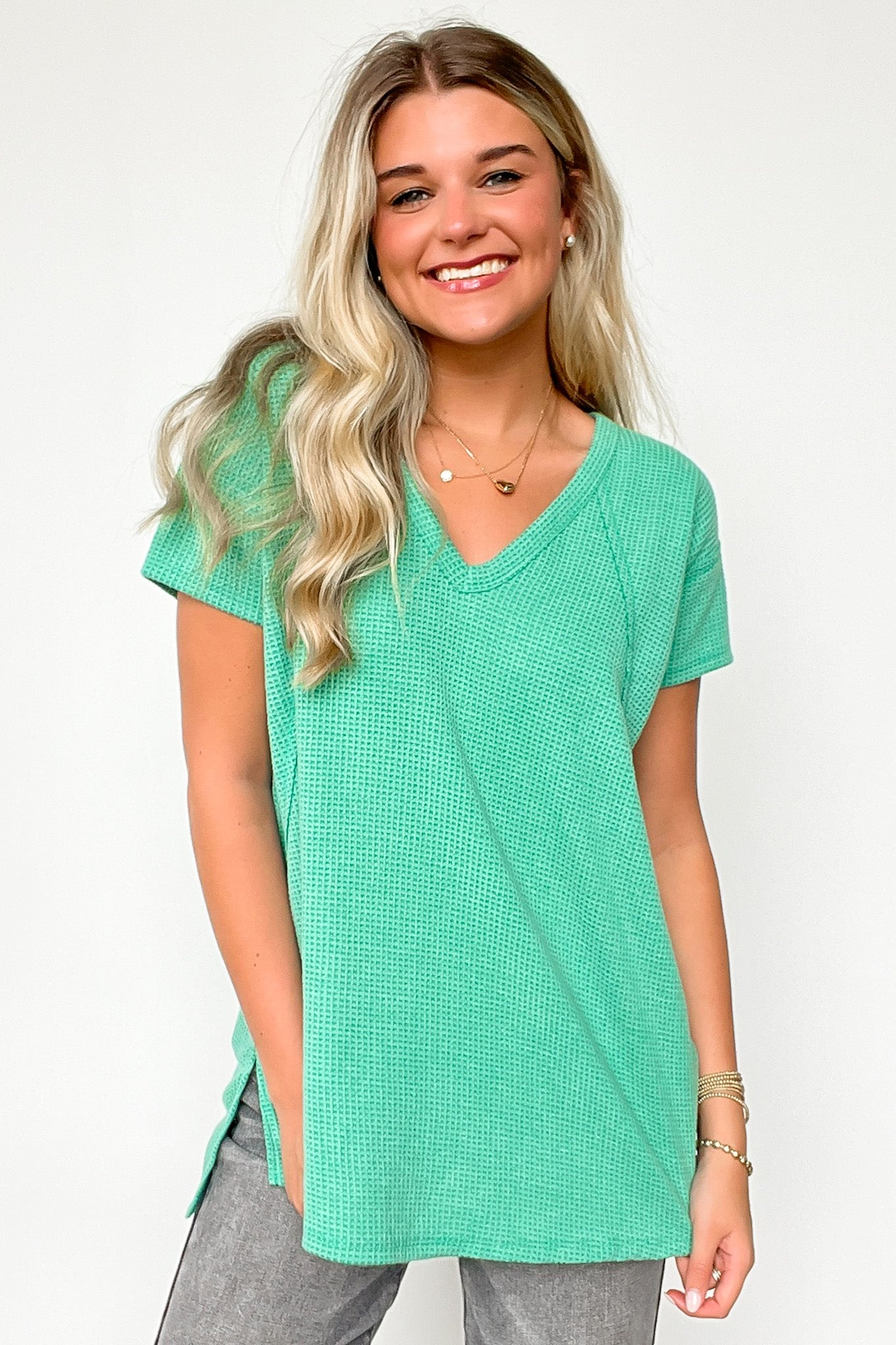 Kelly Green / S Brynn V-Neck Flowy Top - Madison and Mallory