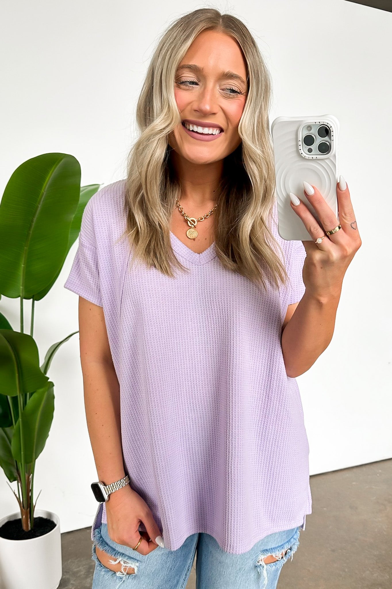 Lavender / S Brynn V-Neck Flowy Top - Madison and Mallory