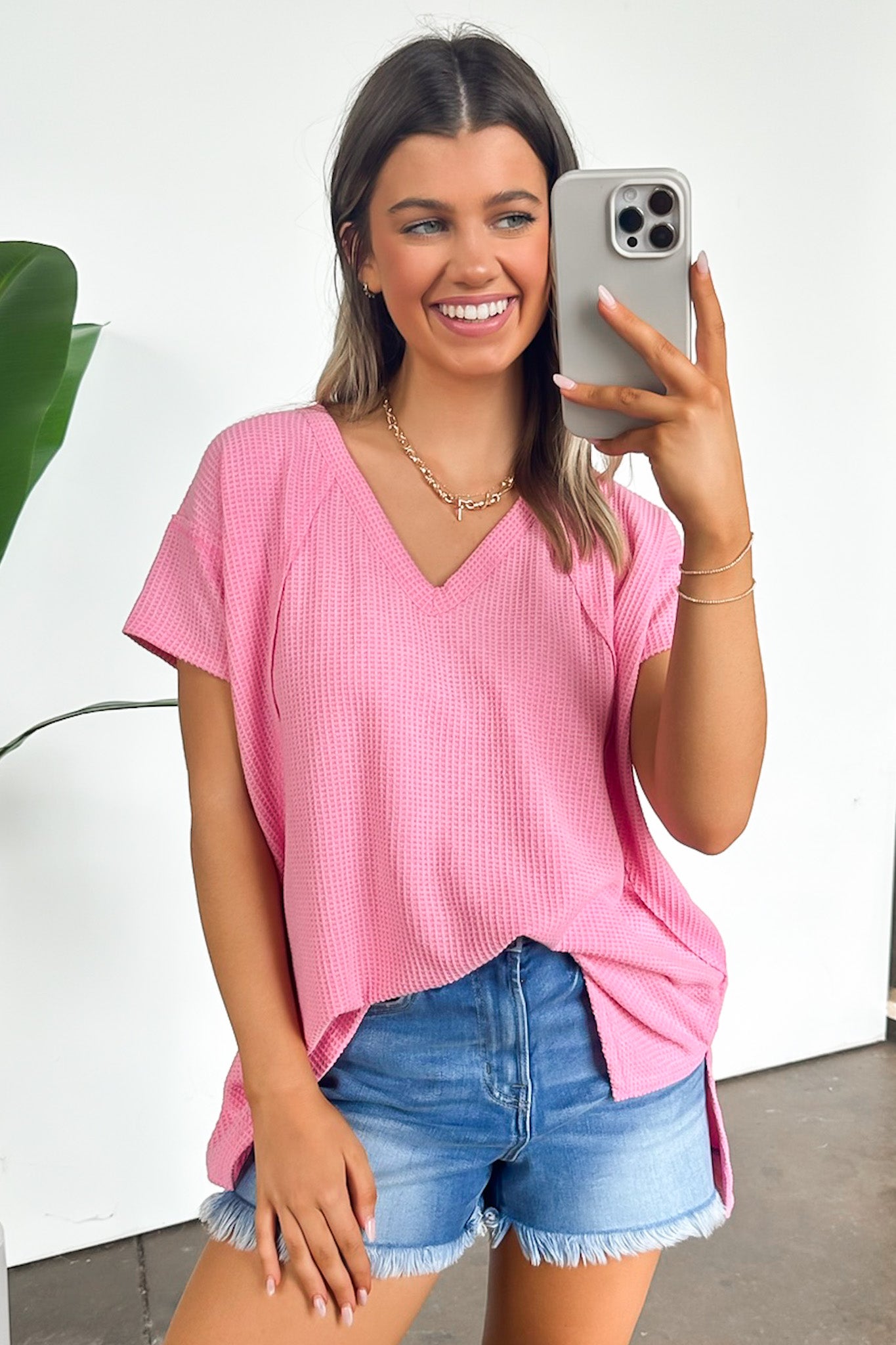 Pink / S Brynn V-Neck Flowy Top - Madison and Mallory