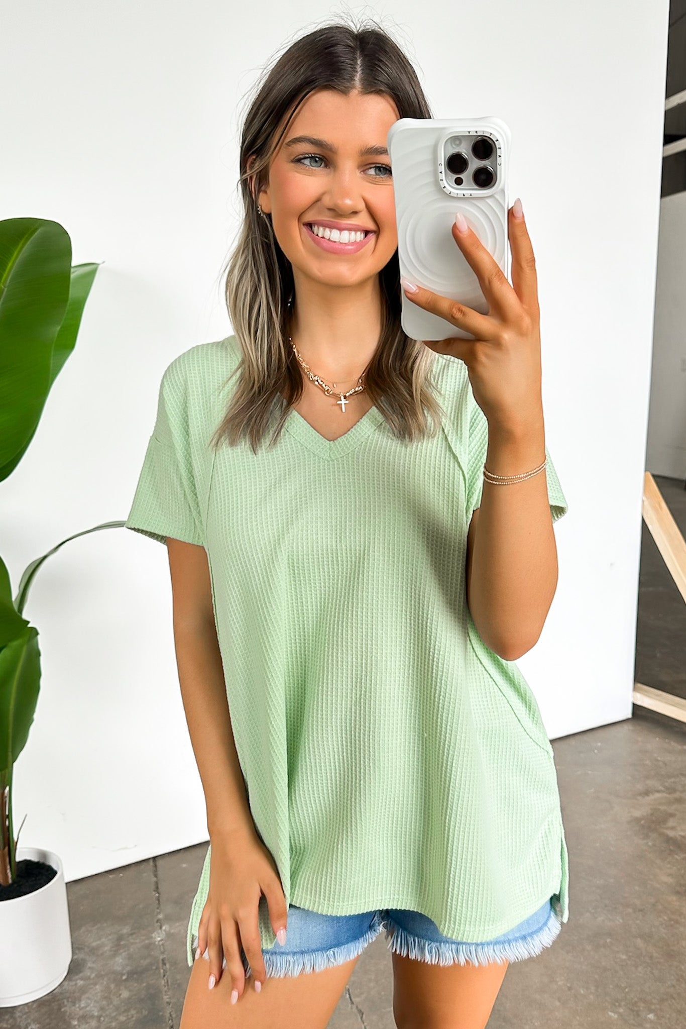 Sage / S Brynn V-Neck Flowy Top - Madison and Mallory