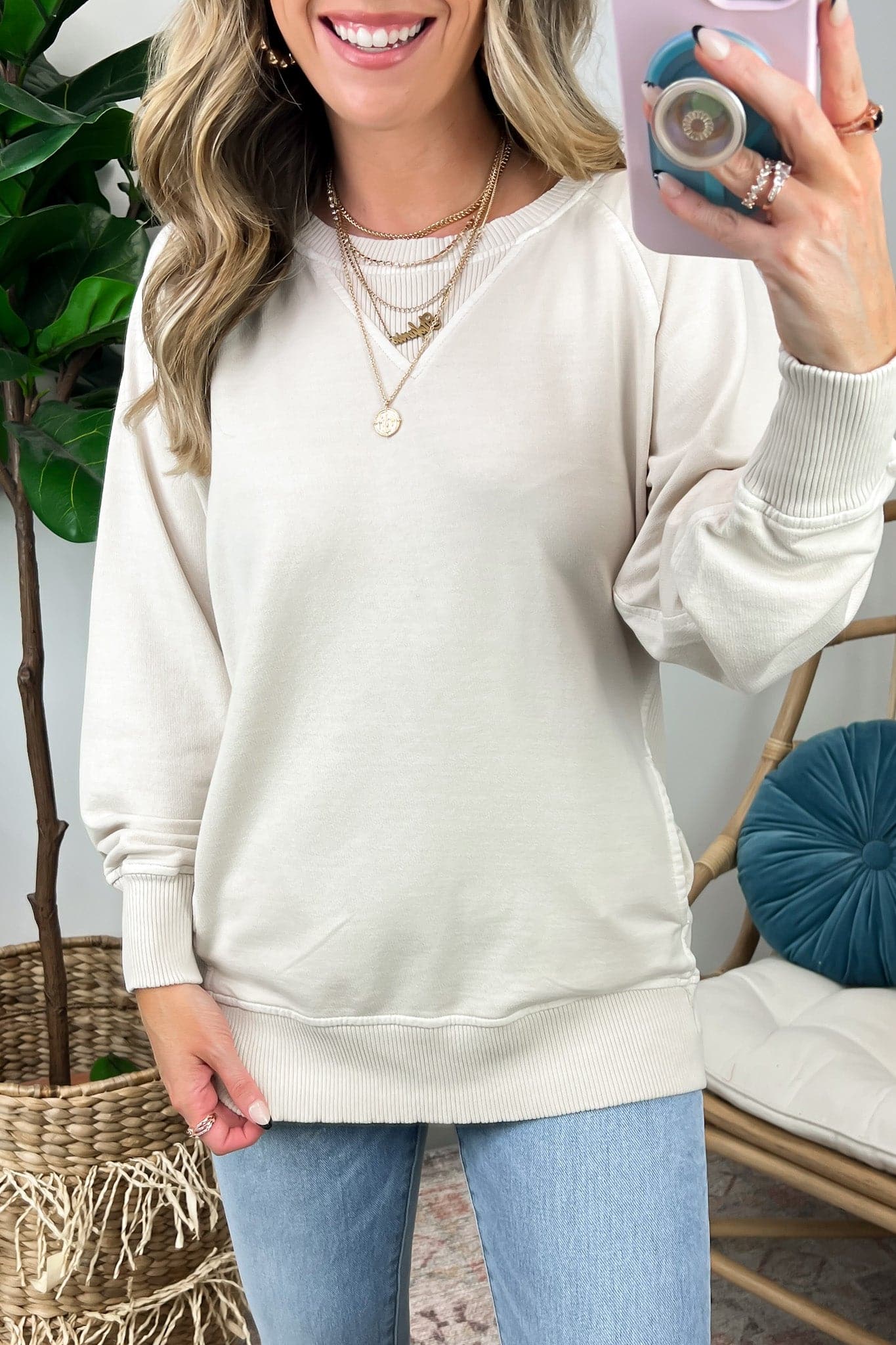 Sand Beige / S Brynna Pigment Dyed Long Sleeve Pullover - FINAL SALE - Madison and Mallory