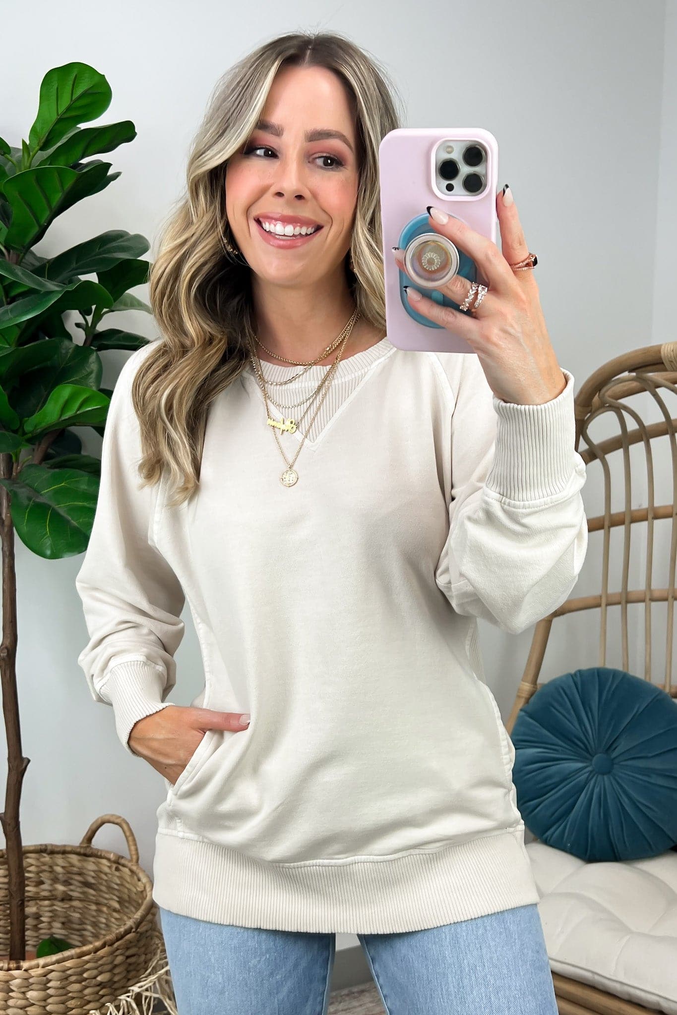  Brynna Pigment Dyed Long Sleeve Pullover - FINAL SALE - Madison and Mallory