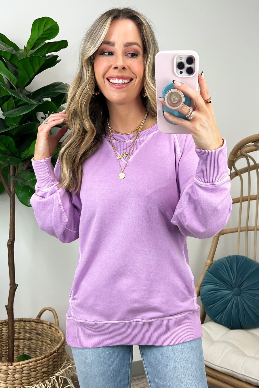  Brynna Pigment Dyed Long Sleeve Pullover - FINAL SALE - Madison and Mallory