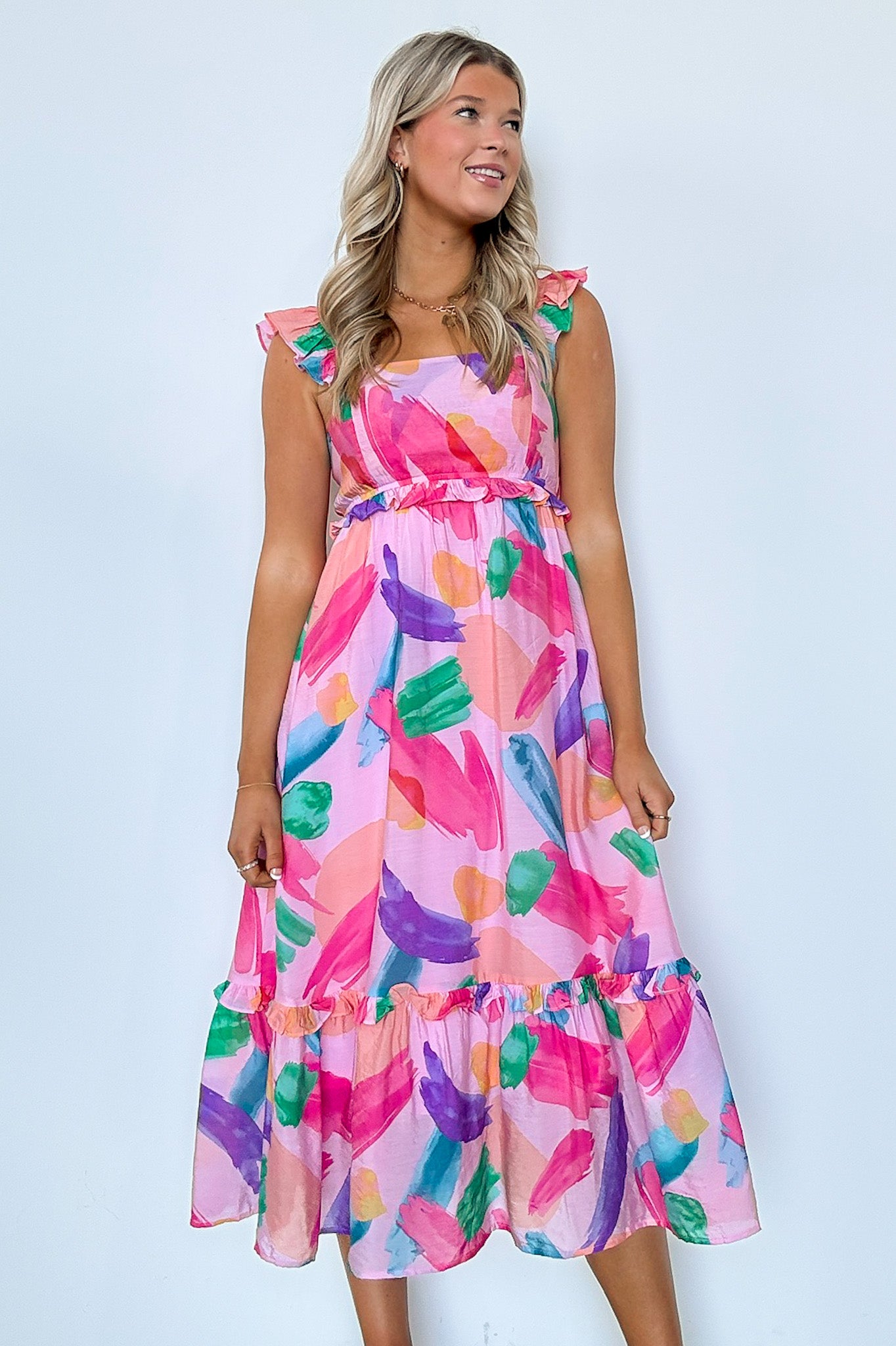  Bubbly Bliss Brush Stroke Ruffle Dress - BACK IN STOCK - Madison and Mallory
