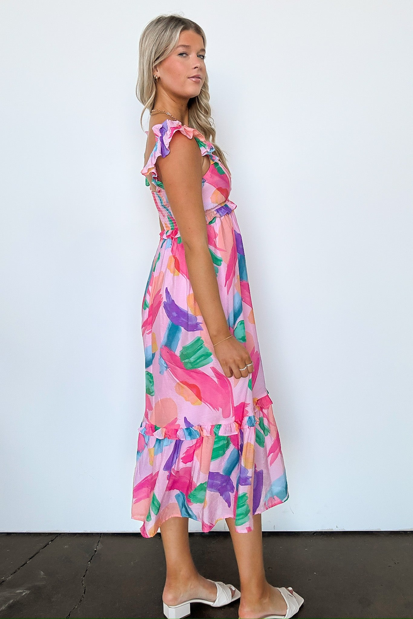  Bubbly Bliss Brush Stroke Ruffle Dress - BACK IN STOCK - Madison and Mallory