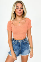 Terracotta / S Budding Feelings Smocked Ruffle Detail Crop Top - FINAL SALE - Madison and Mallory