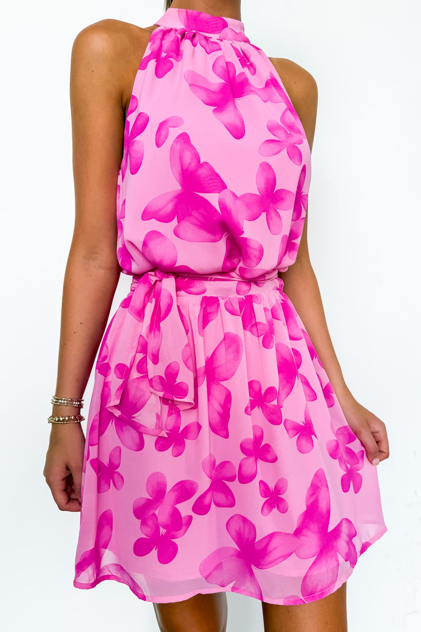 Butterfly Dream Halter Waist Tie Chiffon Dress - Madison and Mallory