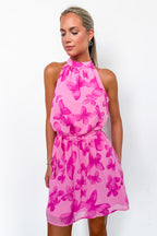 S / Fuchsia Butterfly Dream Halter Waist Tie Chiffon Dress - Madison and Mallory