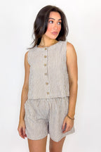 Buttoned Breeze Striped Top and Shorts Set - Madison and Mallory