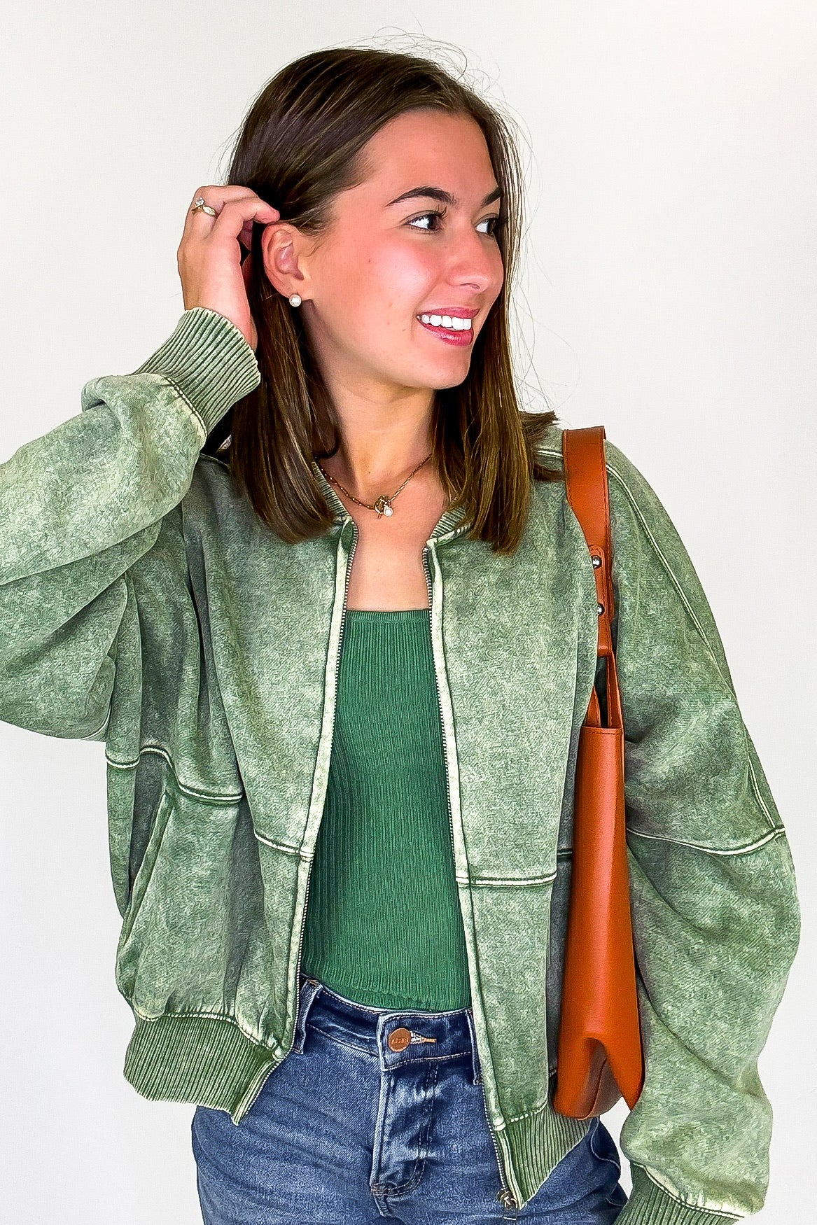 Light Olive / S Vintage Drift Acid Washed Fleece Jacket - BACK IN STOCK - Madison and Mallory