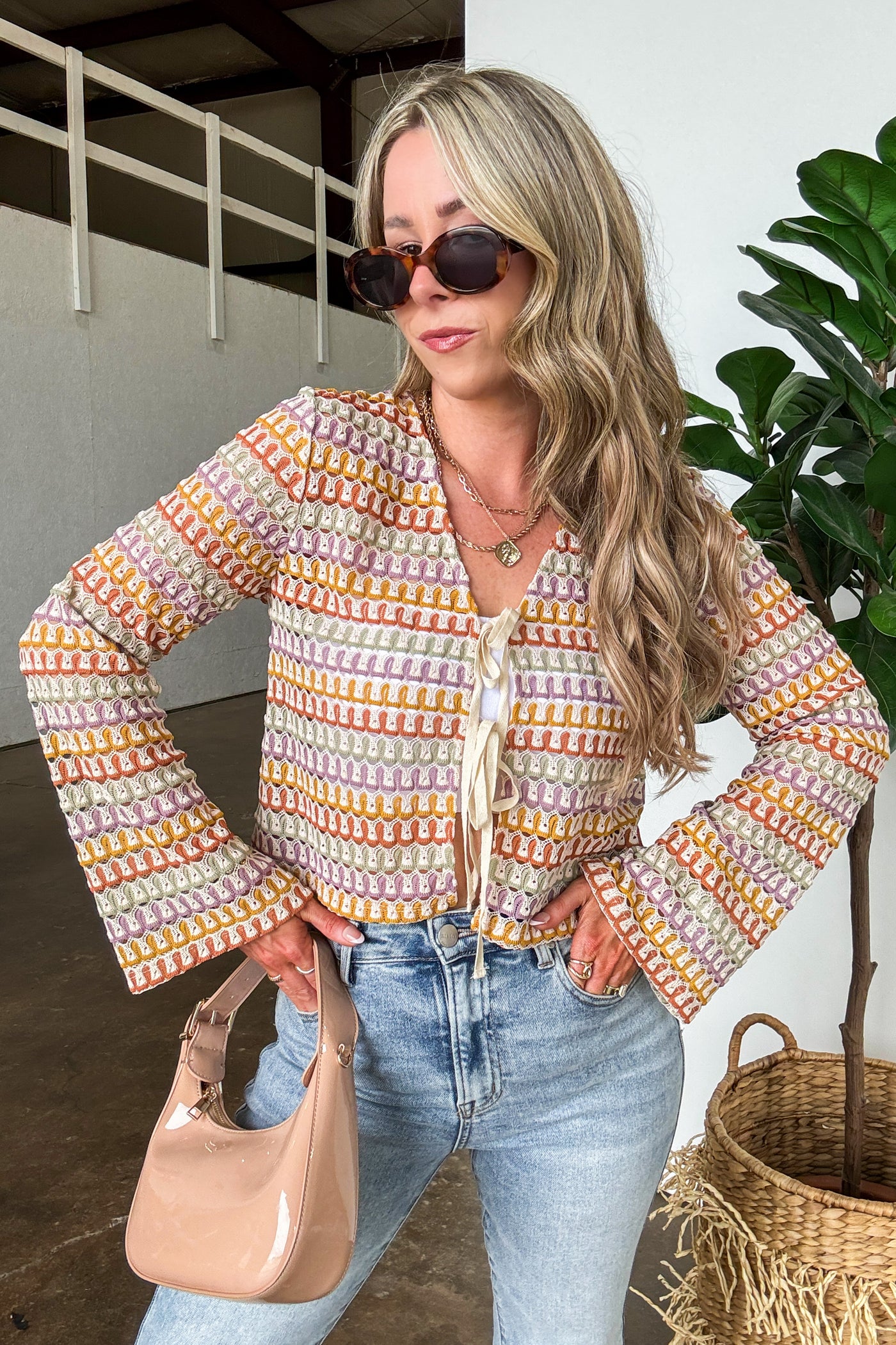 Sunset Threads Multicolor Openwork Knit Tie Top - Madison and Mallory