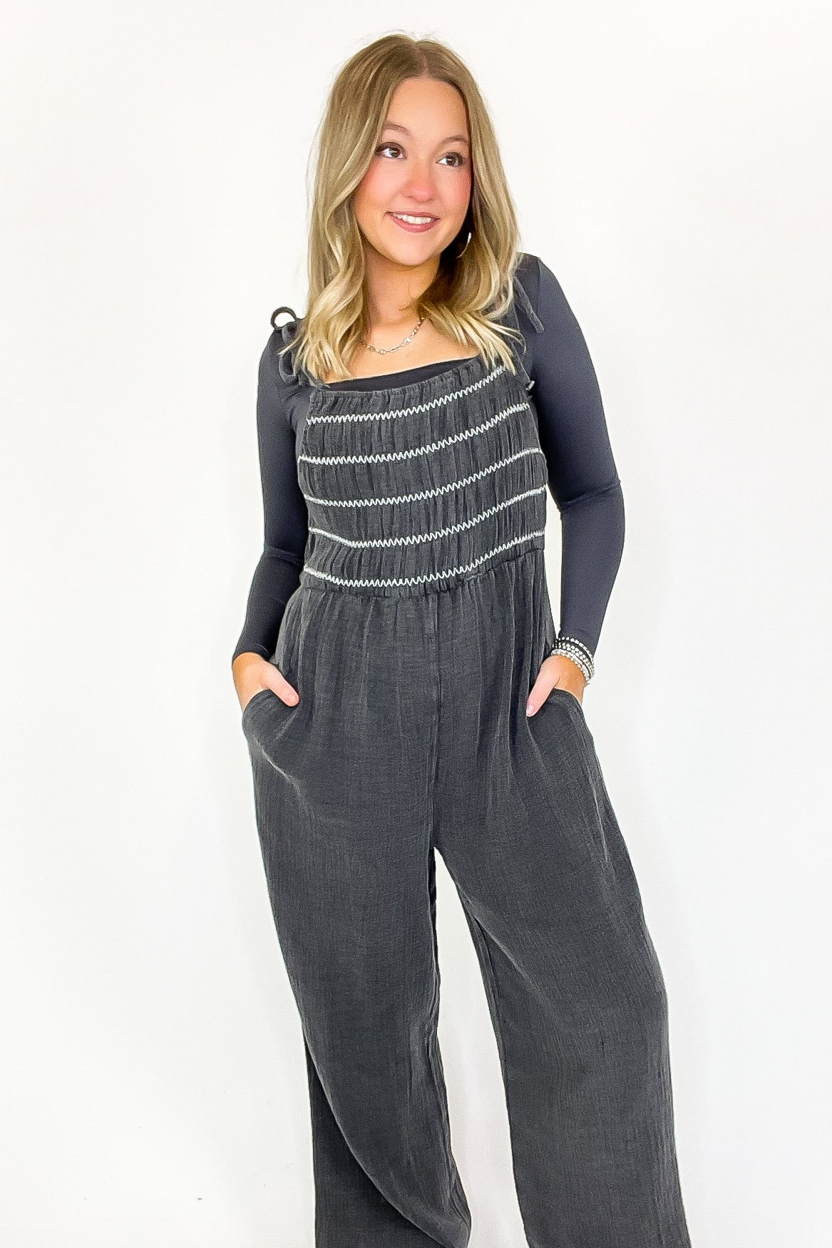 Shannon Smocked Tie Strap Jumpsuit - FINAL SALE - Madison and Mallory