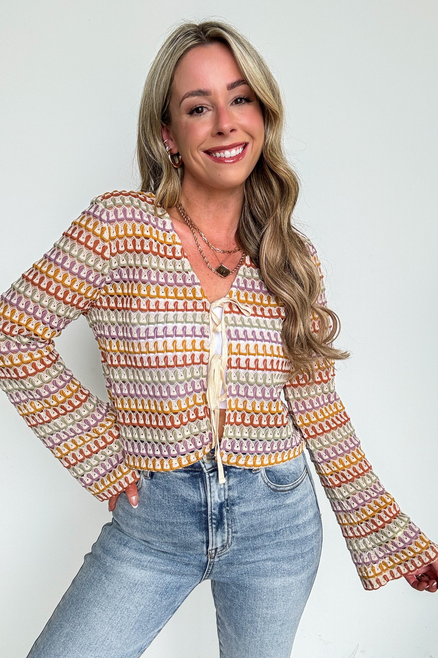 Sunset Threads Multicolor Openwork Knit Tie Top - Madison and Mallory