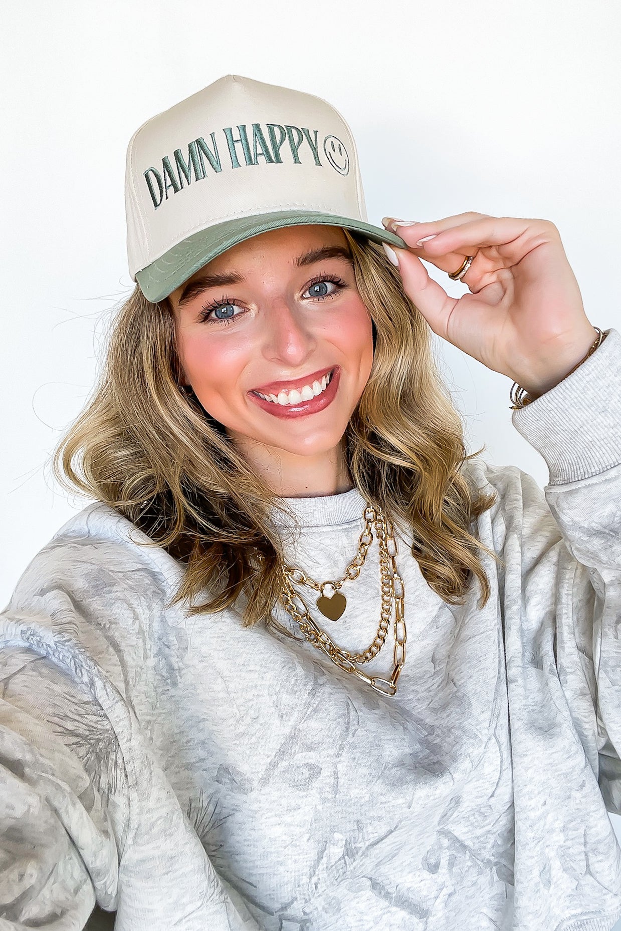 DAMN HAPPY Graphic Snapback Hat - Madison and Mallory