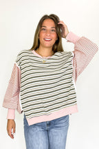 Reverse Vibe Stripe Mixed Cut Edge Top - FINAL SALE - Madison and Mallory