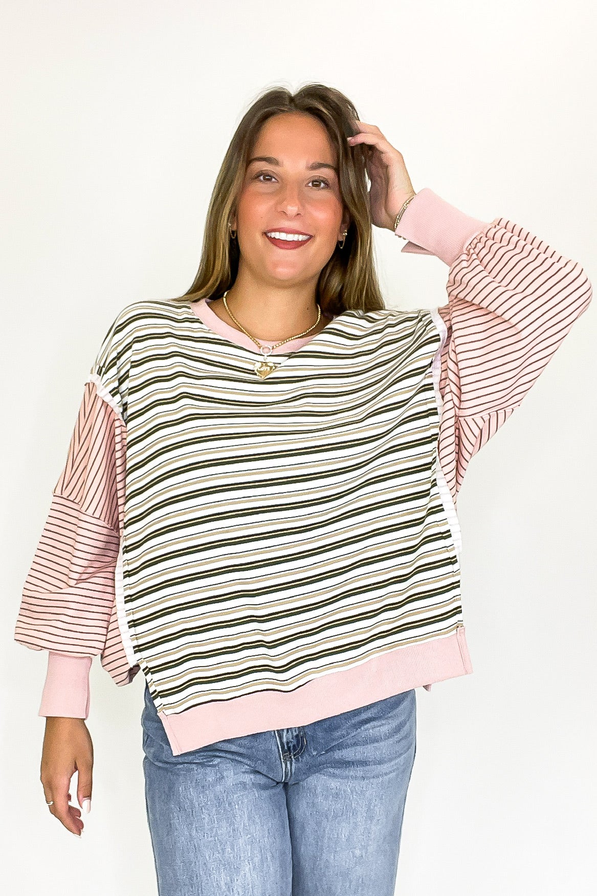 Reverse Vibe Stripe Mixed Cut Edge Top - FINAL SALE - Madison and Mallory