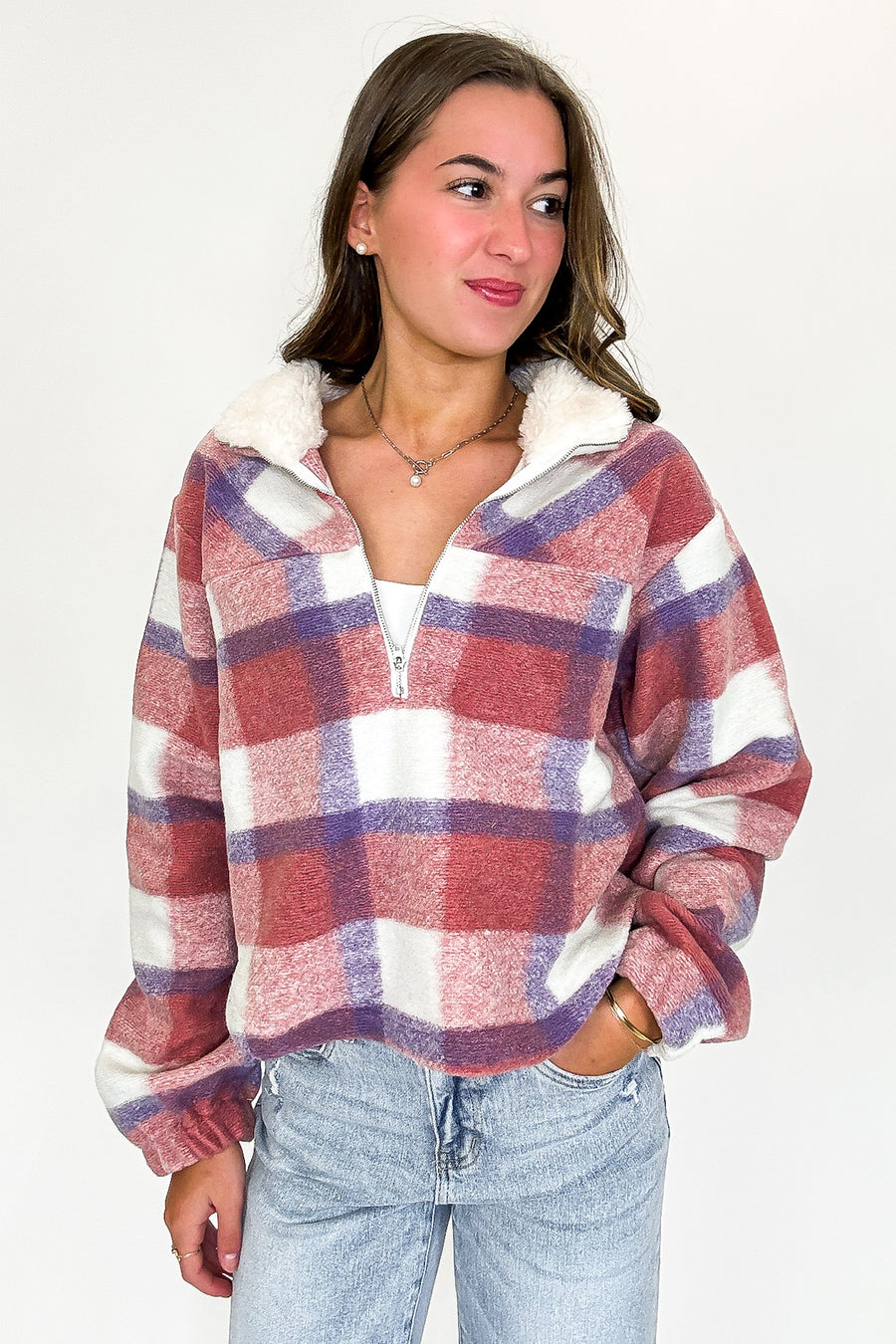 Cabin Glow Plaid Fleece Pullover - Madison and Mallory