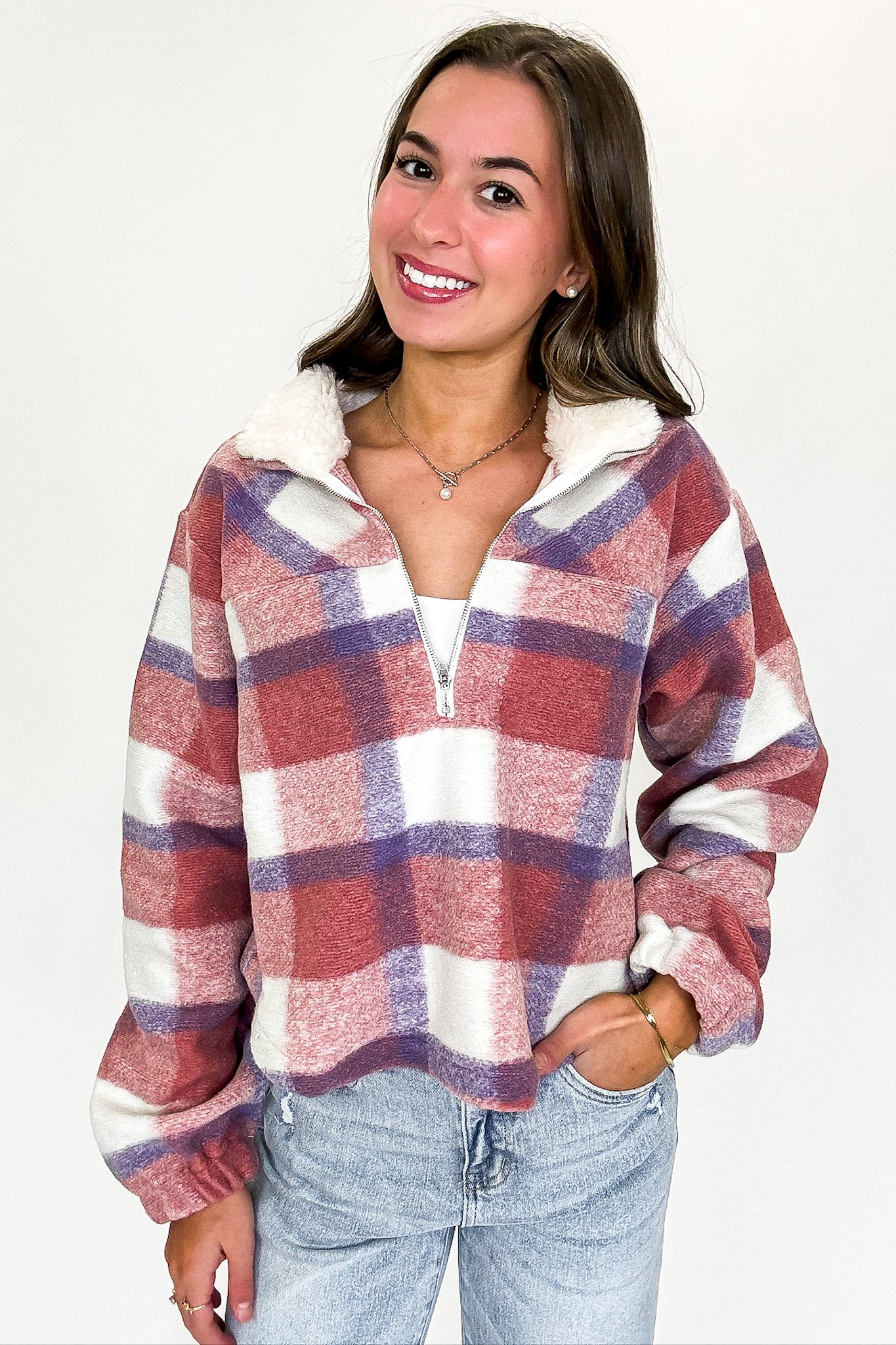 Cabin Glow Plaid Fleece Pullover - Madison and Mallory