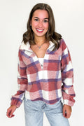 S / Pink Cabin Glow Plaid Fleece Pullover - FINAL SALE - Madison and Mallory