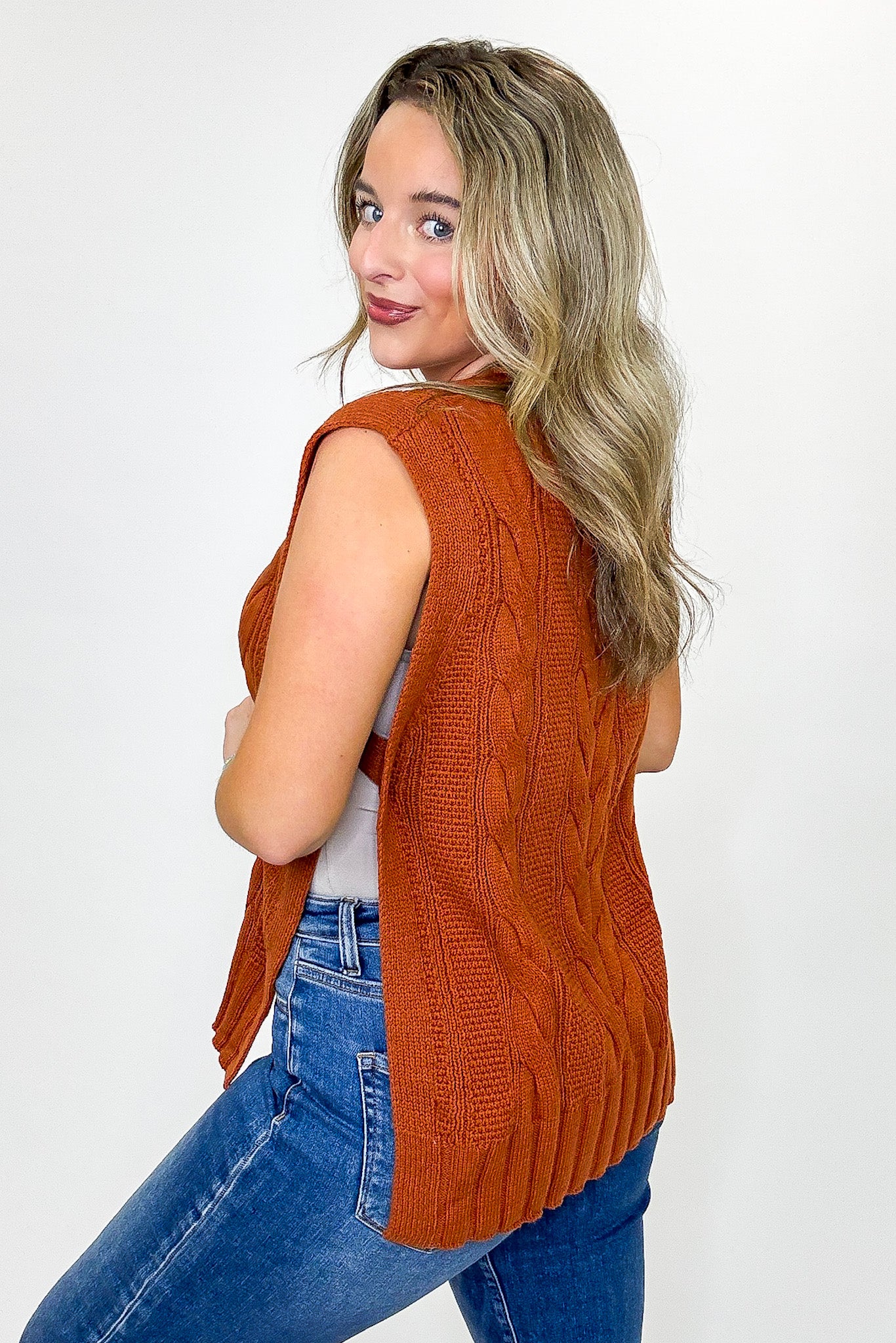Cable Lane V-Neck Drop Shoulder Sweater Vest - Madison and Mallory
