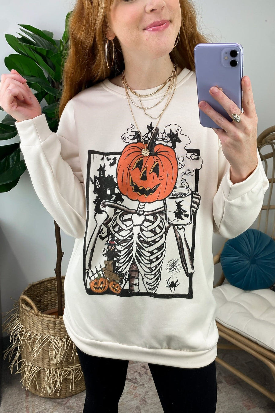  Caffeinated Skeleton Pumpkin Graphic Sweatshirt - BACK IN STOCK - Madison and Mallory