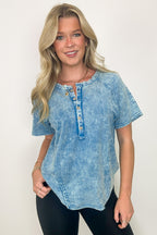 Caleb Acid Wash Raglan Button Henley Top - FINAL SALE - Madison and Mallory