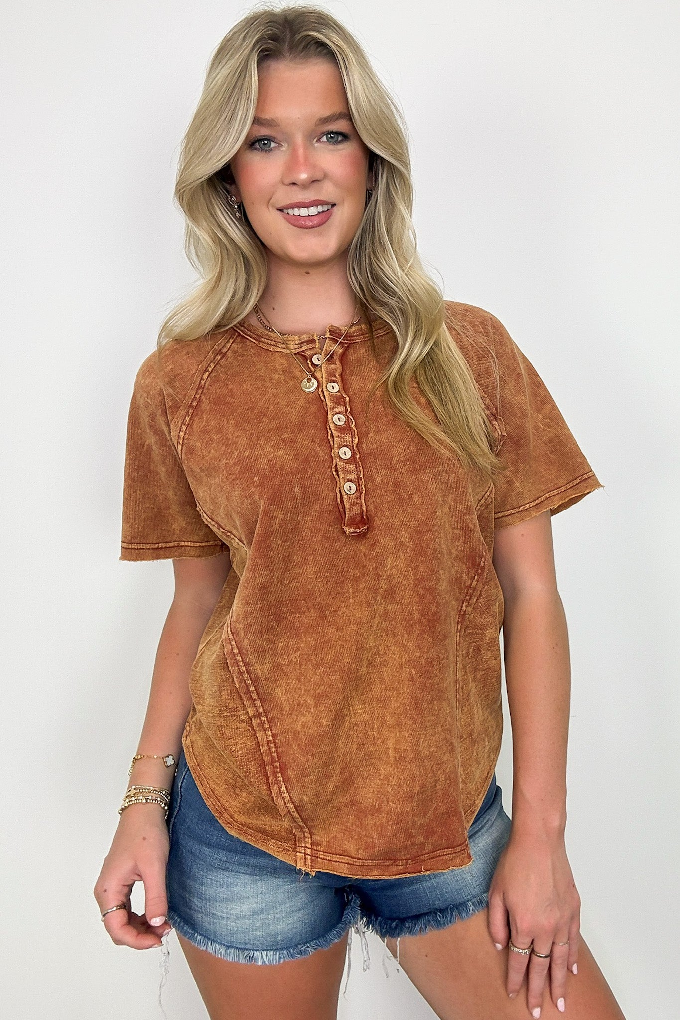  Caleb Acid Wash Raglan Button Henley Top - BACK IN STOCK - Madison and Mallory